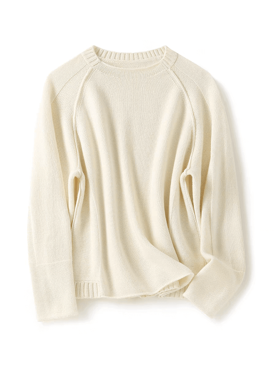 Luxurious 100% Cashmere Crewneck Sweater for Women in pure white 