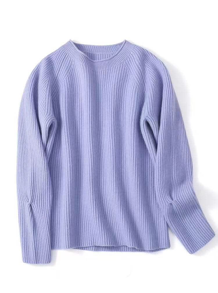 cashmere sweater for women in purple color in ribbed