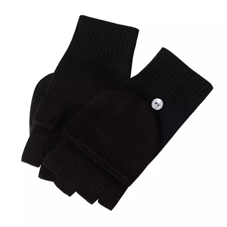 Elegant 100% Cashmere Convertible Fingerless Gloves for Women in black
