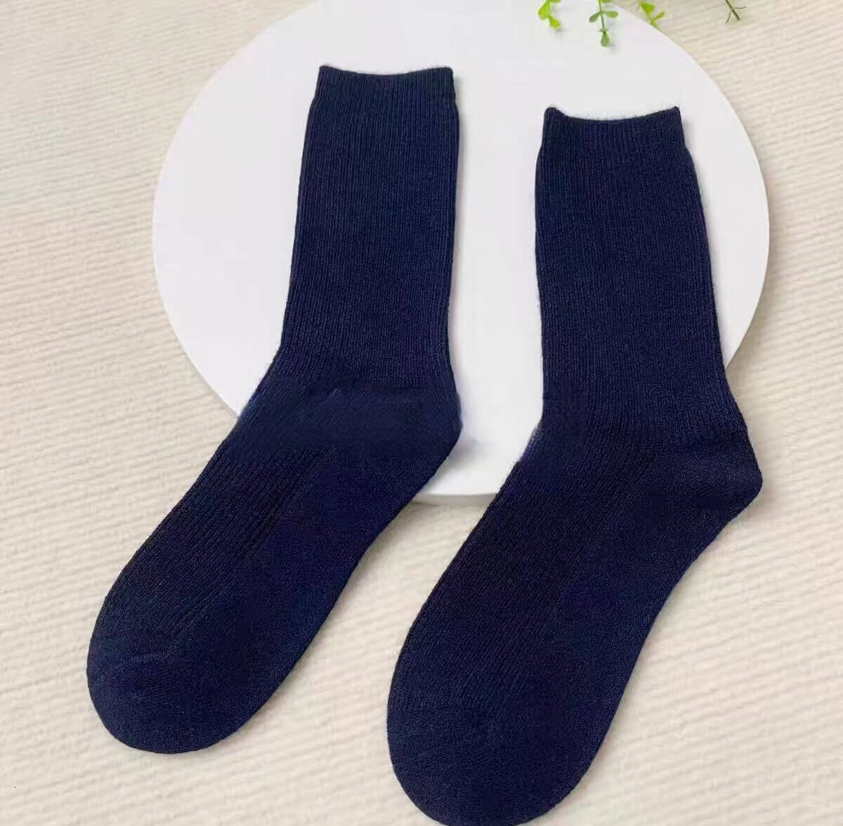 The Ribbed Cashmere Socks in navy,Warm and Cozy Women’s Cashmere Lounge Socks