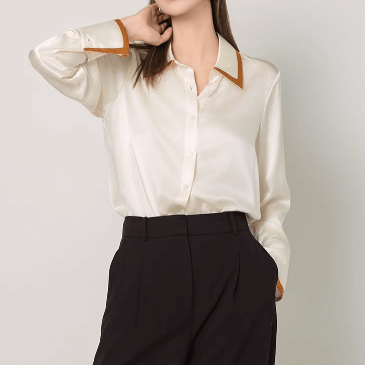 Luxe 22-Momme Silk Satin Shirt – Bold Elegance, Everyday Opulence 	mulberry silk blouse for women