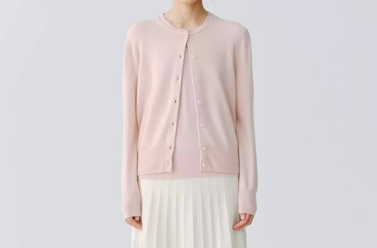 women’s spring cashmere cardigan in light pink breathable lightweight layering piece
