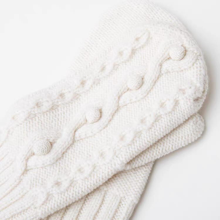Women’s 100% Cashmere Cable Knit Gloves Thick, Full-Finger Style in Pure White 