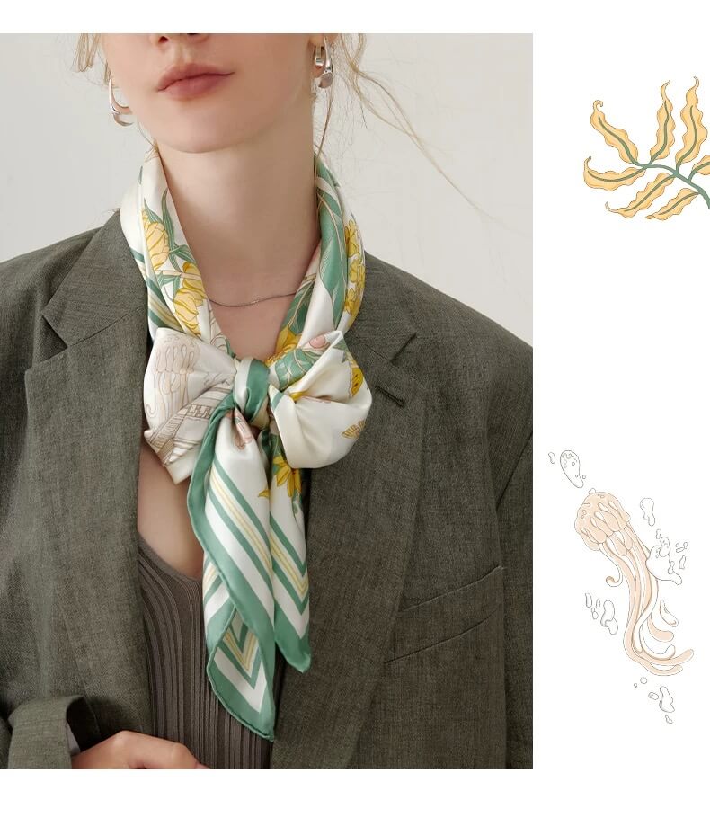 Sea Salt Blue Silk Scarf Styled with Blazer