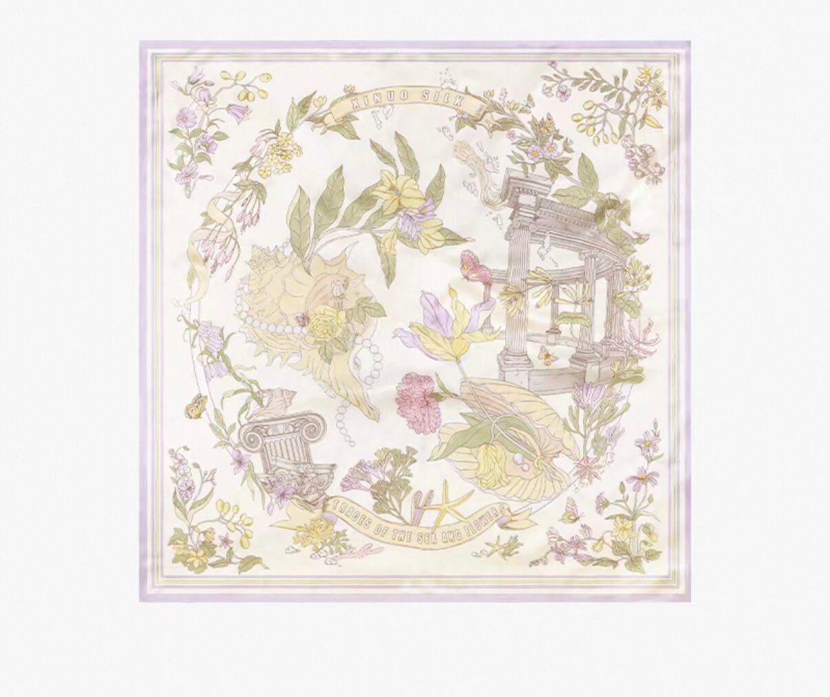 Ocean & Flower Fusion Silk Scarf – Luxury Detail