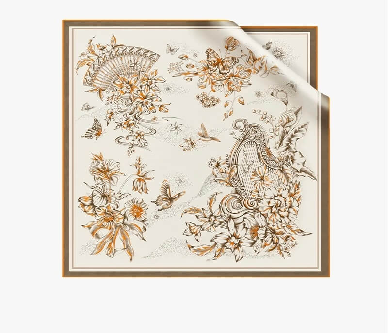 	Elegant Floral Silk Twill Scarf – Handmade Finish