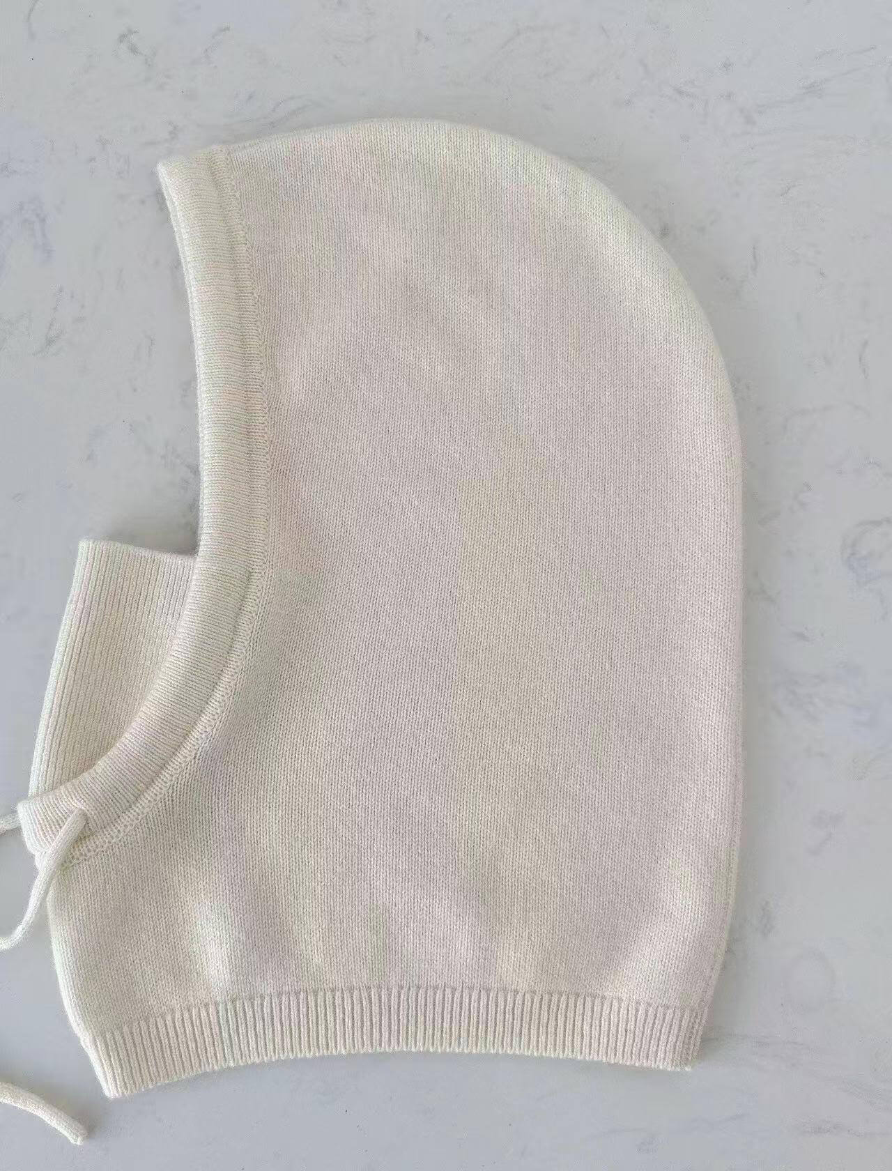 100% Cashmere Balaclava for Women – Thick Double-Knit Cashmere Hood Scarf with Adjustable Drawstring in white