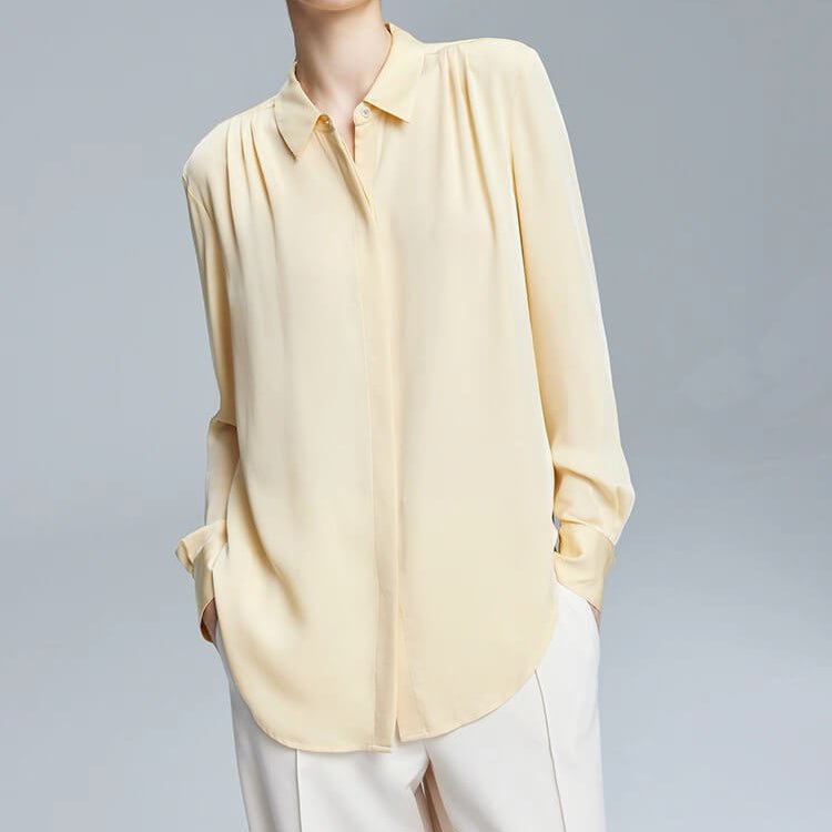 Pleated shoulder detail 24 momme silk
 luxury silk georgette shirt