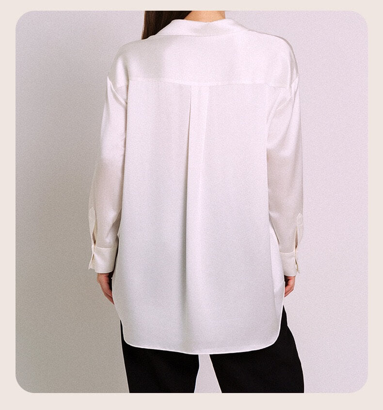 	Women’s 100% mulberry silk shirt in ivory,Long-sleeve women’s luxury silk blouse
