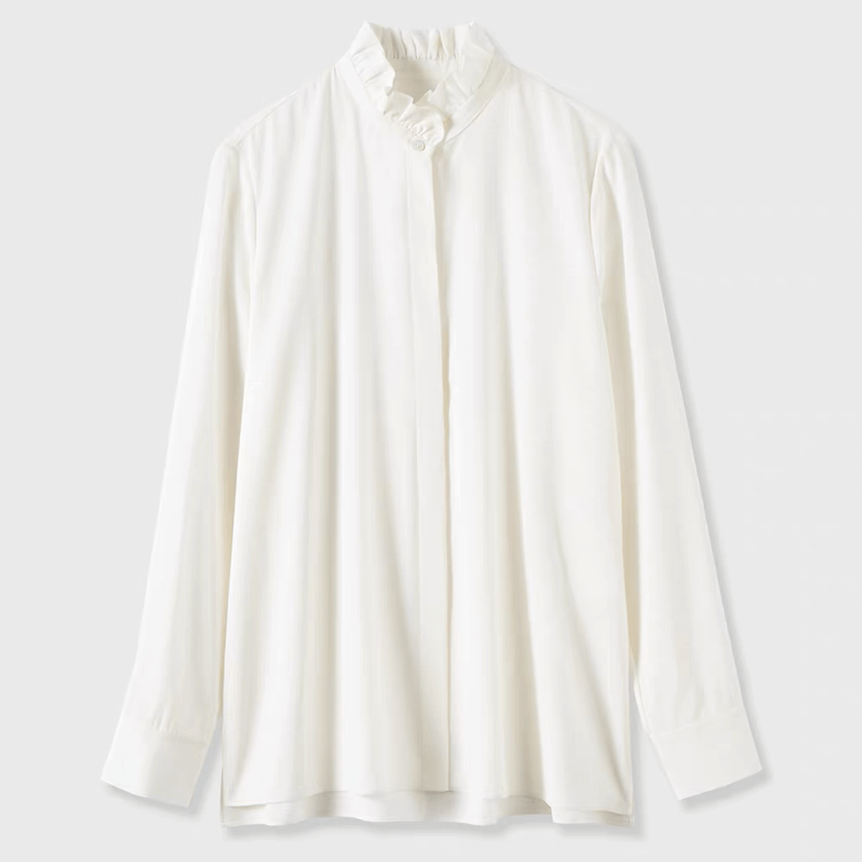 women’s ruffle collar silk shirt, luxury mulberry silk blouse