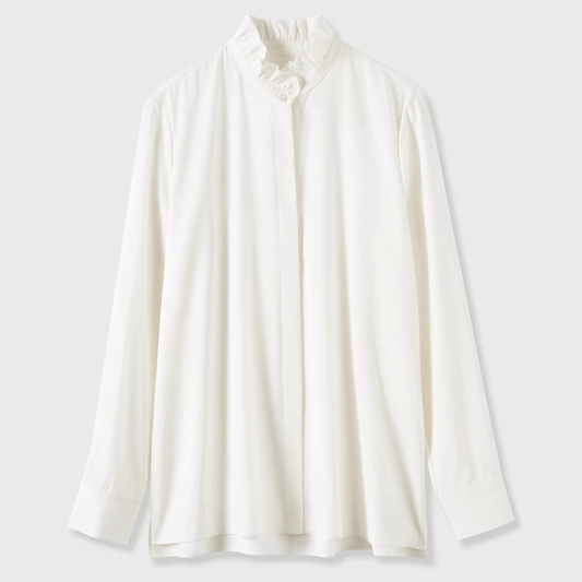 women’s ruffle collar silk shirt, luxury mulberry silk blouse