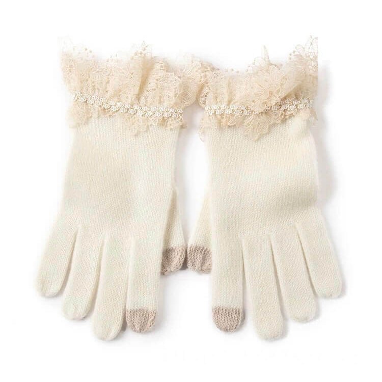 Women’s white cashmere touchscreen gloves