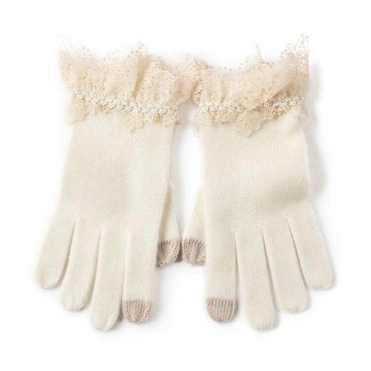 Women’s white cashmere touchscreen gloves