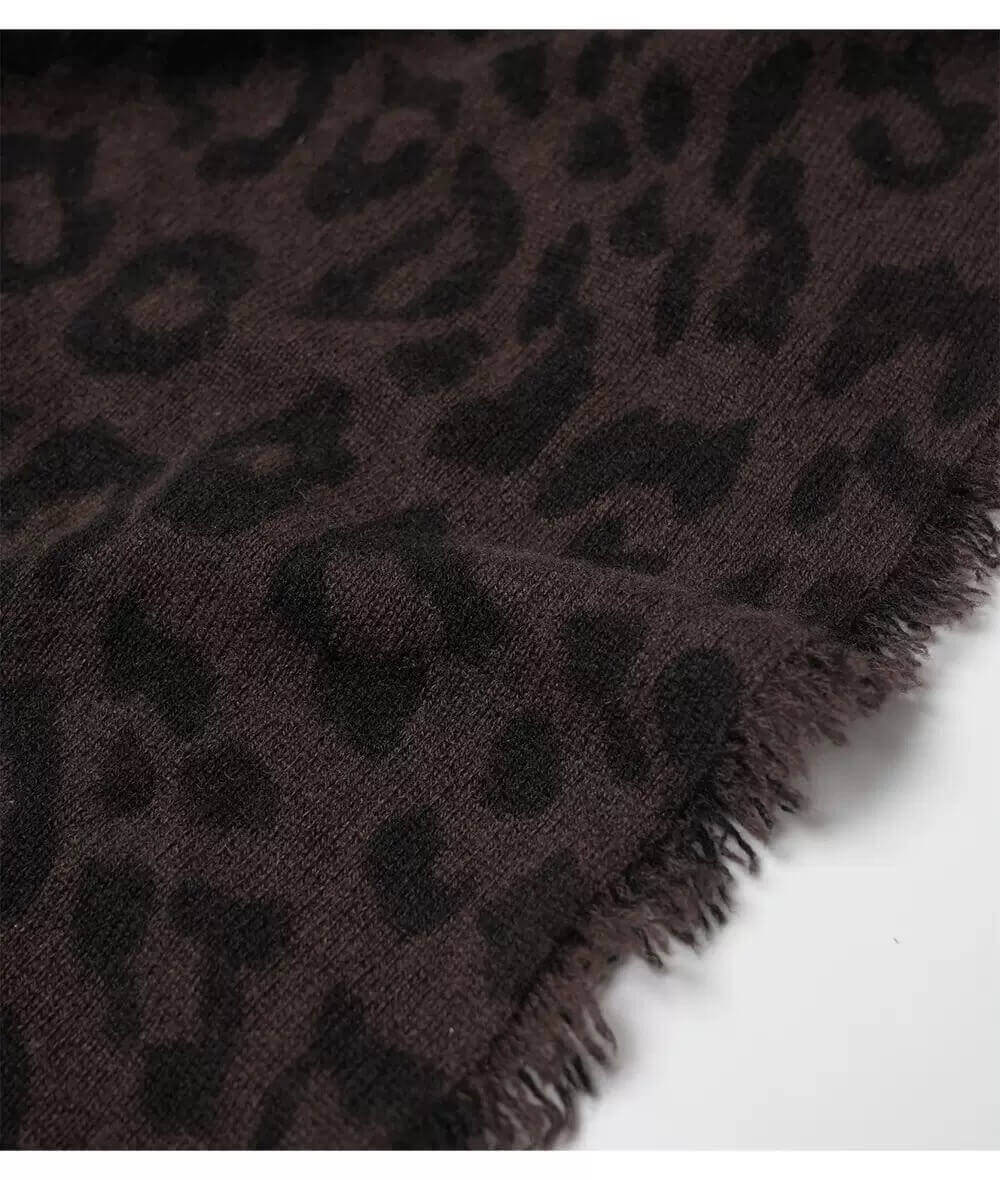 Luxury 100% Cashmere Leopard Print Shawl Scarf in wood brown