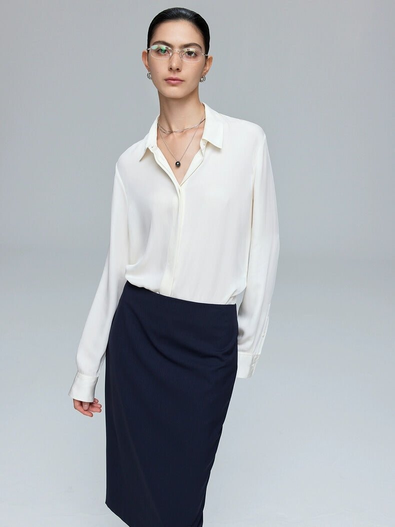 Ivory 24 Momme Double Crepe de Chine Silk Shirt 