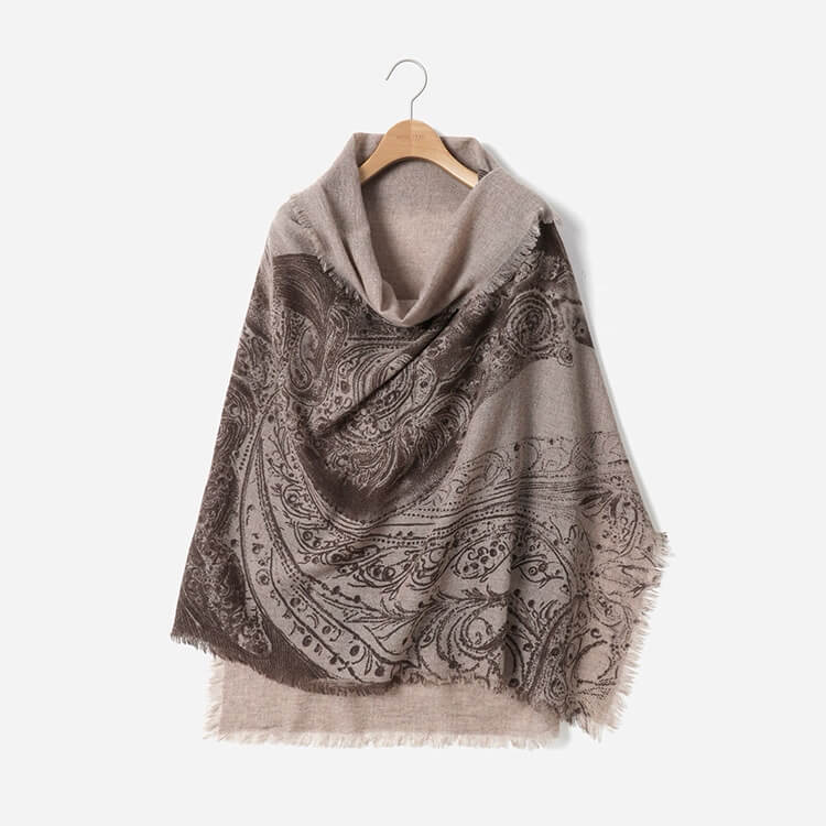 Luxury 100 percent cashmere horse print scarf shawl in coffee brown tones
