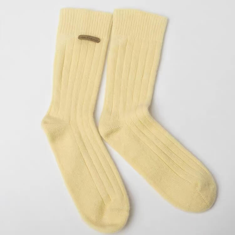 yellow 100% cashmere ribbed lounge socks for women