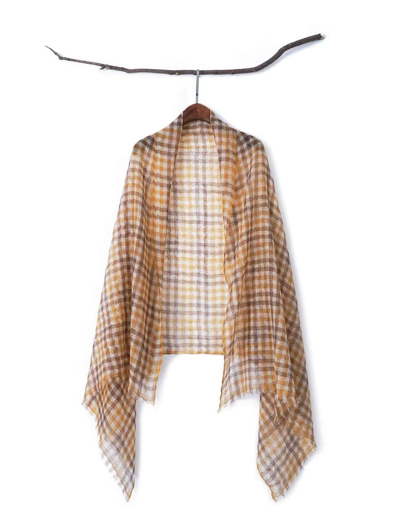 Lightweight pure cashmere plaid shawl for women, airy 60g oversized scarf for travel and layering
