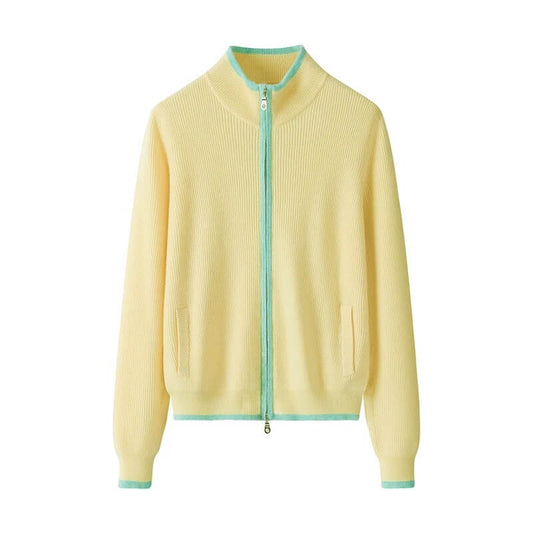 100% Mongolian Cashmere Half-Zip Cardigan in yellow