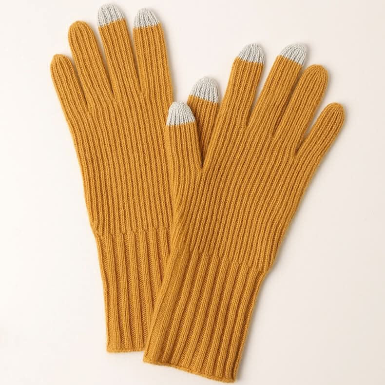 mustard yellow cashmere gloves for women winter fashion