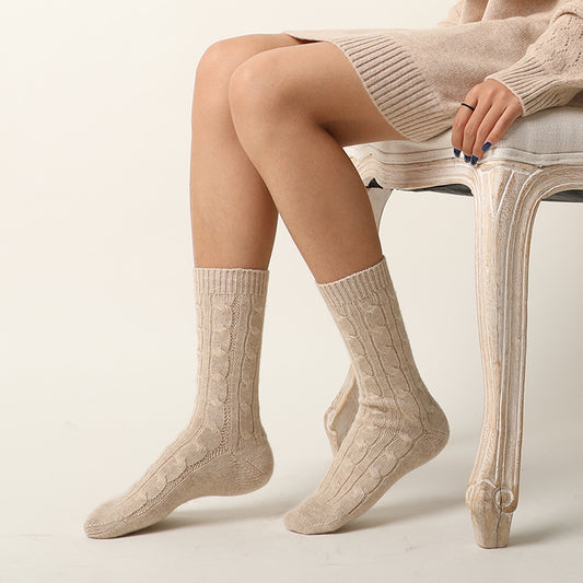 100% CASHMERE BED SOCKS CABLE KNITTING