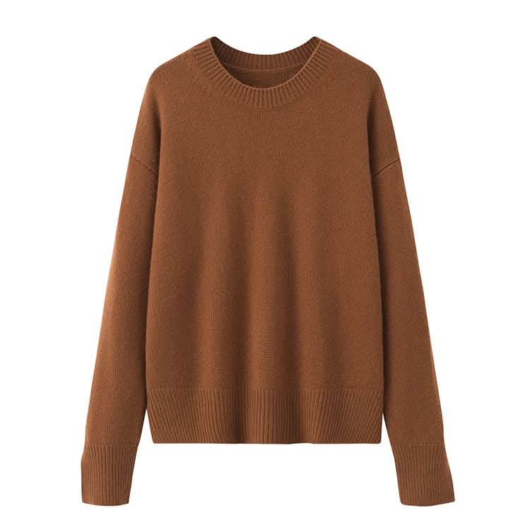 chocolate brown cashmere crew neck sweaters for women